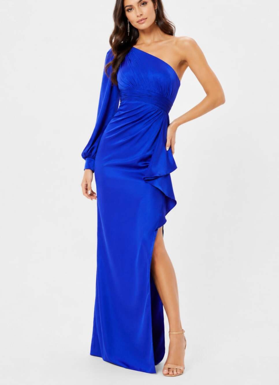 Mac Duggal 55398 One Shoulder Bishop Sleeve Gown Royal Blue NEW - Size 6